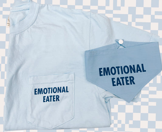 Blue Emotional Eater Pet Bandana, Matching Pocket Tee, Cat bandana, Dog Bandana,